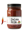 Jar full of salsa on white background with “Mild” spice indicator to the left. The jar is labeled, “Paradigm Salsa Roja – Net Weight 12oz (340g)”. 