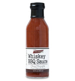 Glass ring neck bottle filled with BBQ sauce on white background. The bottle is labeled, “Paradigm Tennessee Whiskey BBQ Sauce – Classic Sauce of the Great State of Tennessee – Made with Oregon Stout & Coffee – 12 fl oz (355ml)”