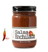 Jar full of salsa on white background with “Mild” spice indicator to the left. The jar is labeled, “Paradigm Salsa Enchilada – Net Weight 13oz (368g)”. 